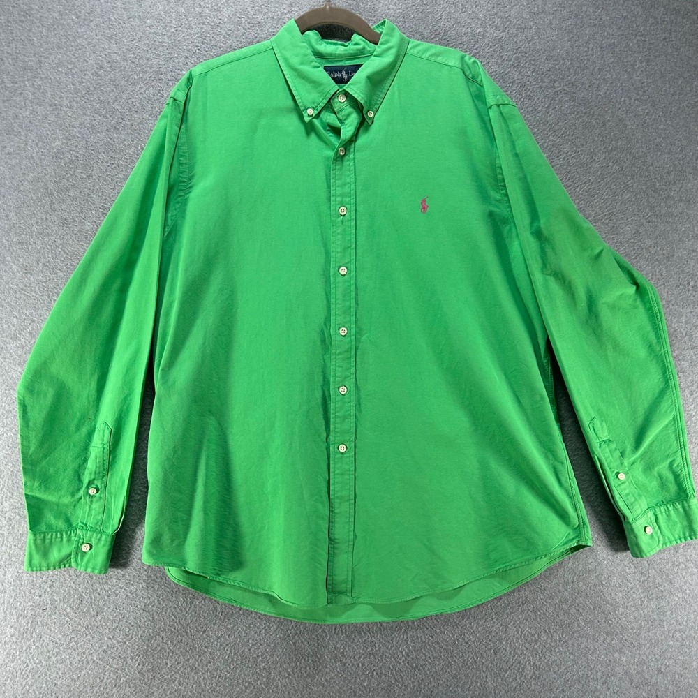 Ralph Lauren Button Down Shirt Mens XXL Green Cotton Preppy Classic Fit - Picture 3 of 16